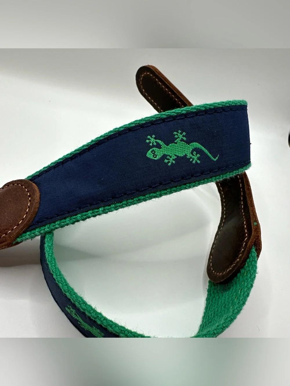 Preston Leather Gecko Navy Belt Solid Brass Buckle Kids Size 20 Made in USA